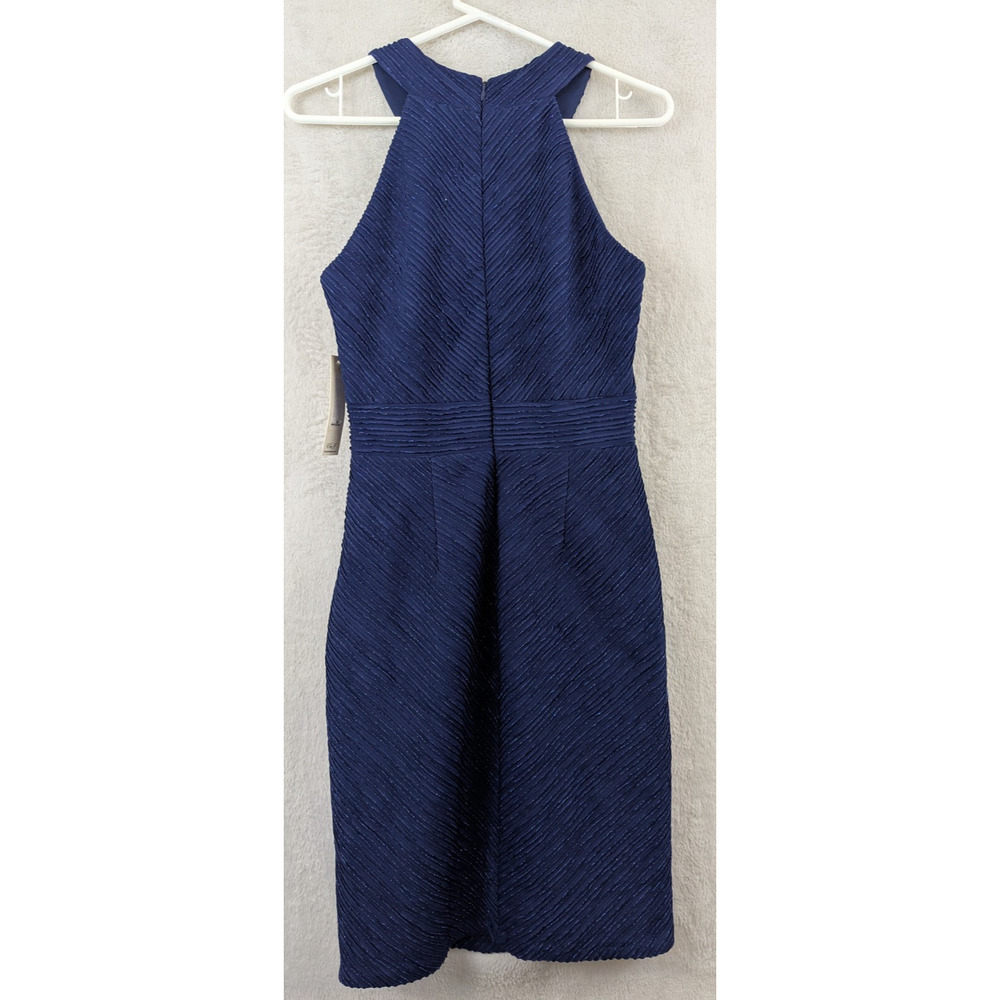 New Eliza J sz 8 Halter Sheath Dress blue shiny sleeveless textured stretch 1534 - Picture 4 of 6